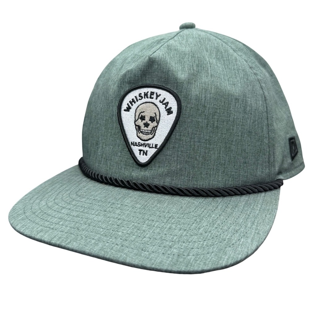 Whiskey Jam Nashville TN Skull Patch Rope Hat Dome Headwear Green Snapback Cap